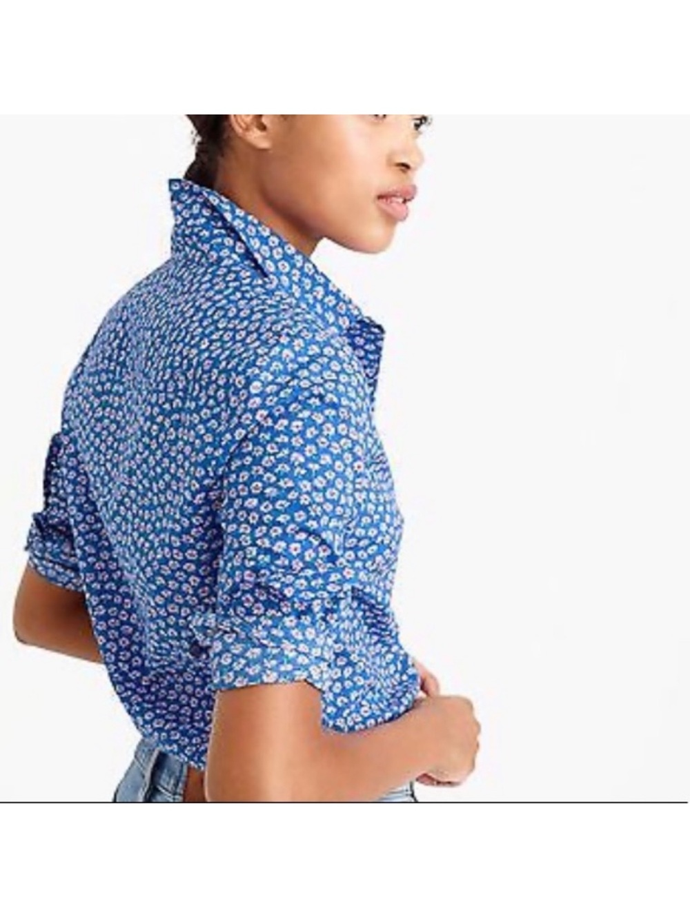 Extra RARE JCrew Liberty Art Fabrics “Bellis” Blue Floral perfect shirt 10 F1030